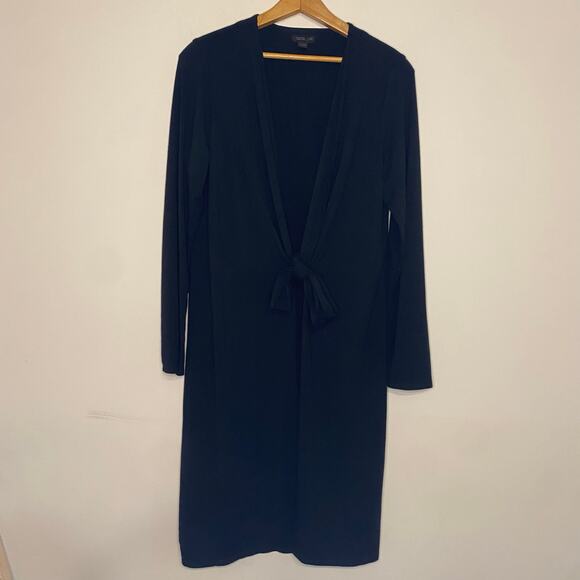 J Jill Black Long Open Sweater Cardigan Teacher Long Sleeve Tie Front Medium - Picture 4 of 12